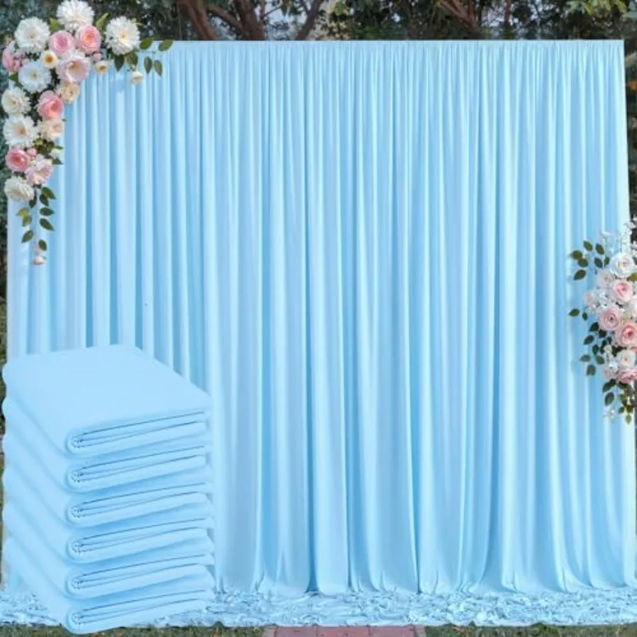 

Parties, weddings, baby showers, photography: polyester, baby blue, wrinkle-free 30 ft x 10 ft backdrop curtains 6 panels, 5 ft