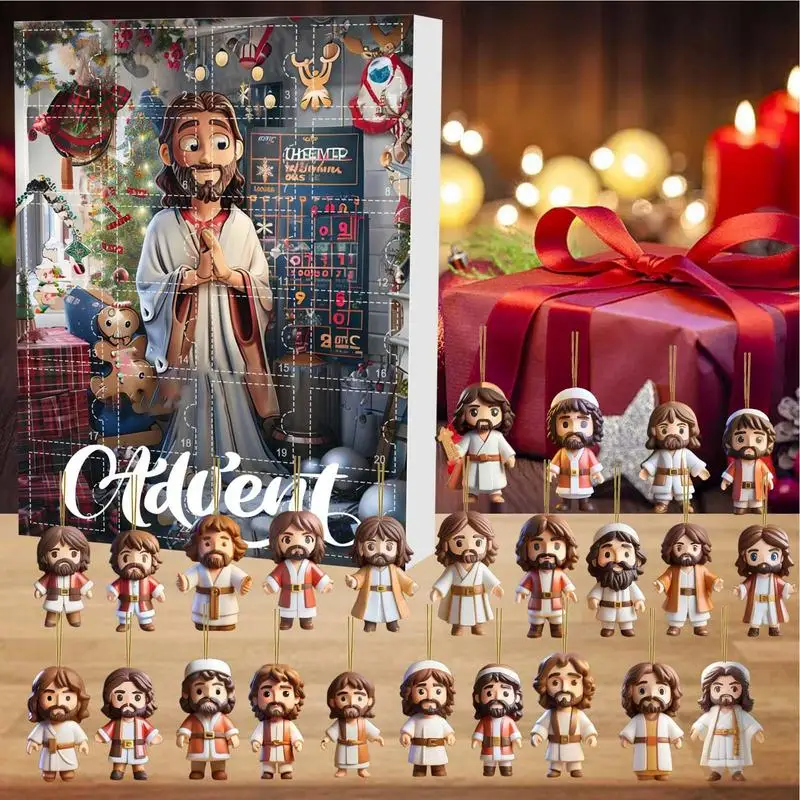 Christmas Advent Calendar 2D Acrylic Nativity Manger Pendant Christmas Tree Backpack Car Hanging Pendant Countdown Calendar