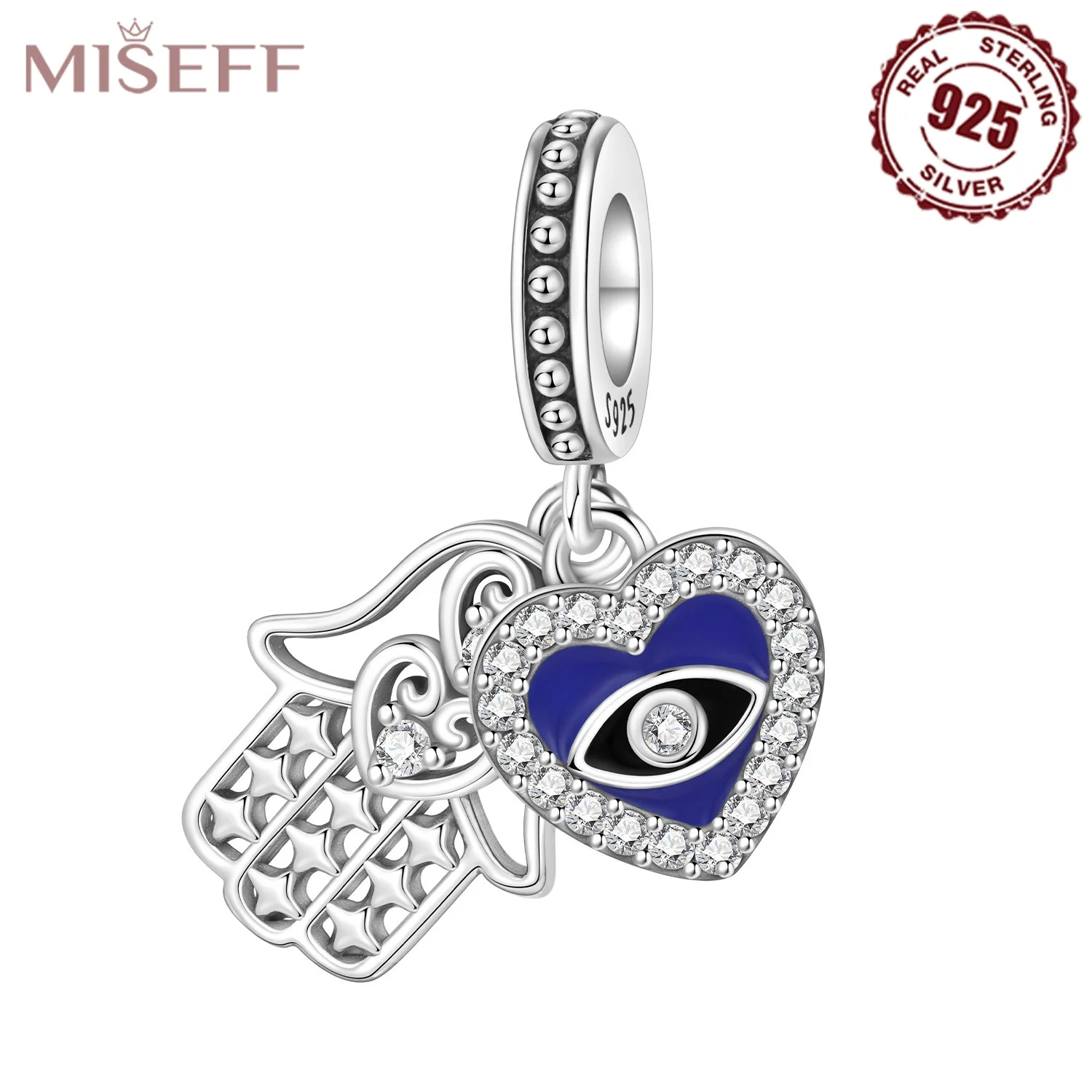 New Original 925 Sterling Silver Bead Hand of Fatima Evil Eye Pendant Religious Symbol DIY Jewelry Making Charm for Women Gift