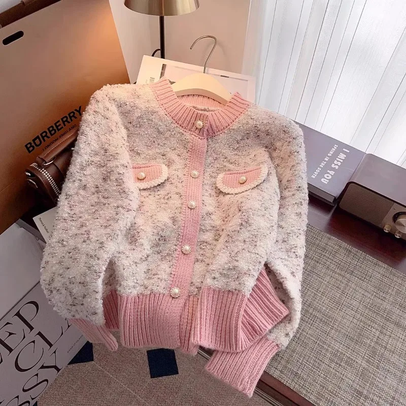 Women's 2026 Autumn New Tweed Cropped Knit Cardigan Sweater Coat Cashmere Warm Thick Chic Coquette Trendy