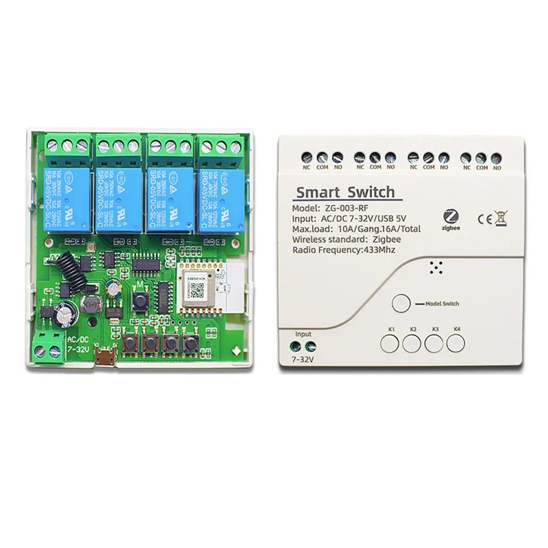 

B47C Tuya Smart Zigbee AC/DC7-32V переключатель 4-канальный с корпусом на DIN-рейку работает с домашним помощником Alexa