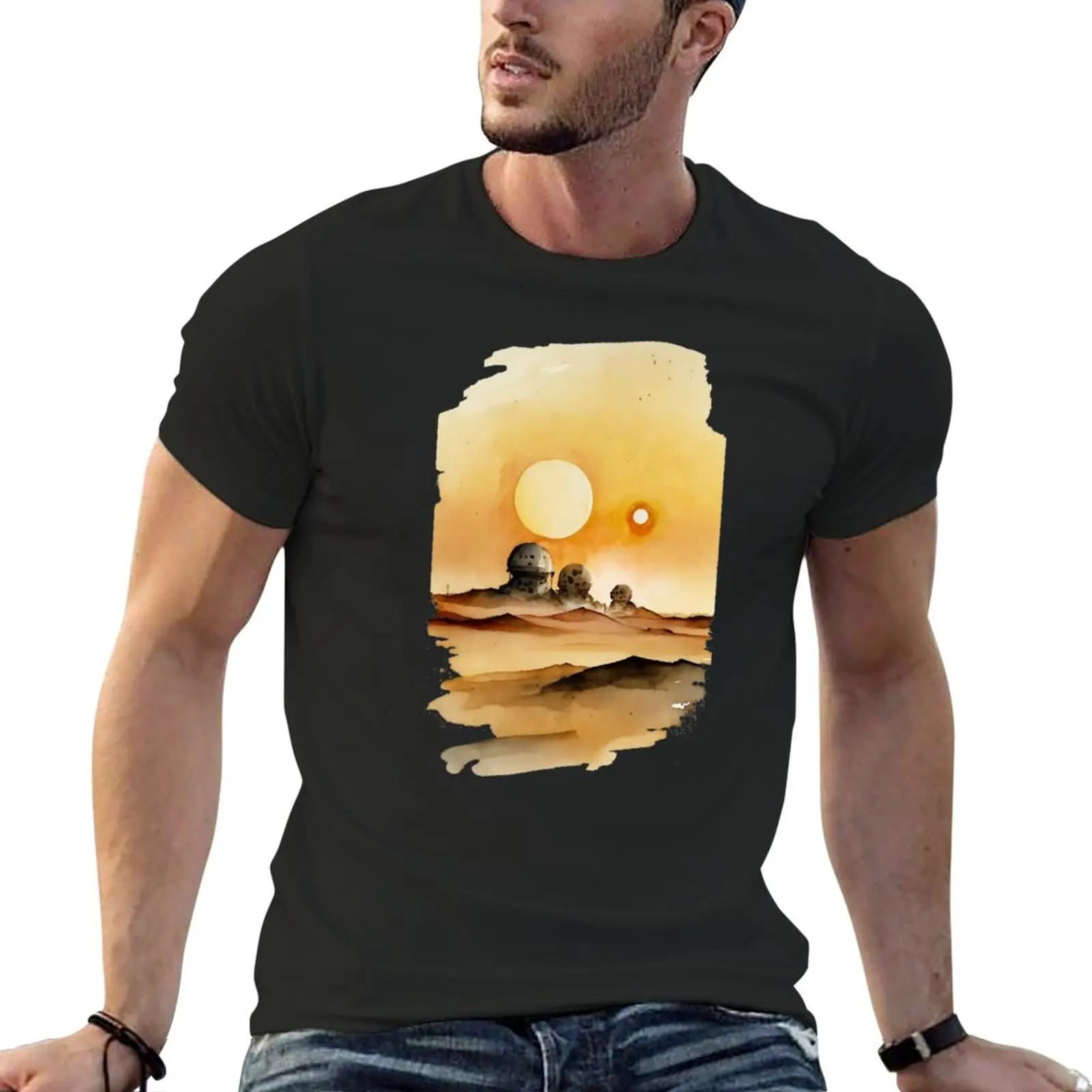 

New Sunset at the Desert Planet - Two Suns - Sci-Fi T-Shirt Oversized t-shirt boys white t shirts t shirt for men