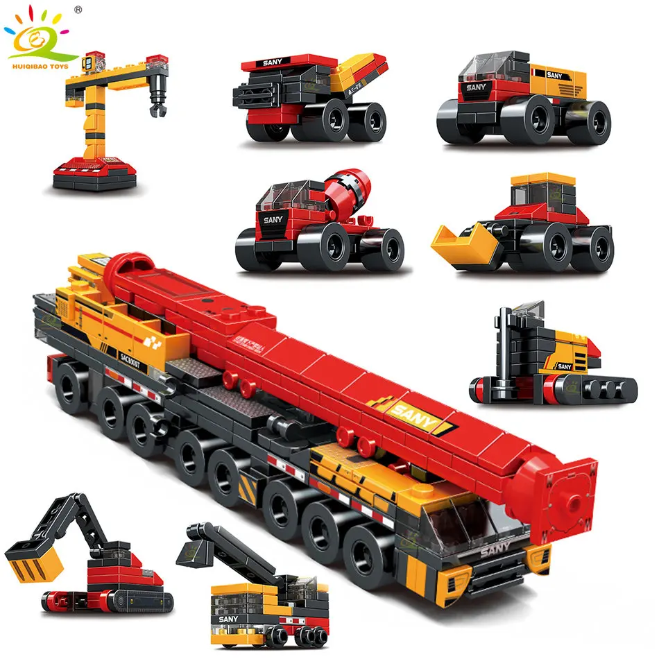 

8IN1 Engineering Car Excavator Truck Building Blocks All Terrain Crane Vehicle Bricks City Construction Toys For Children Gifts