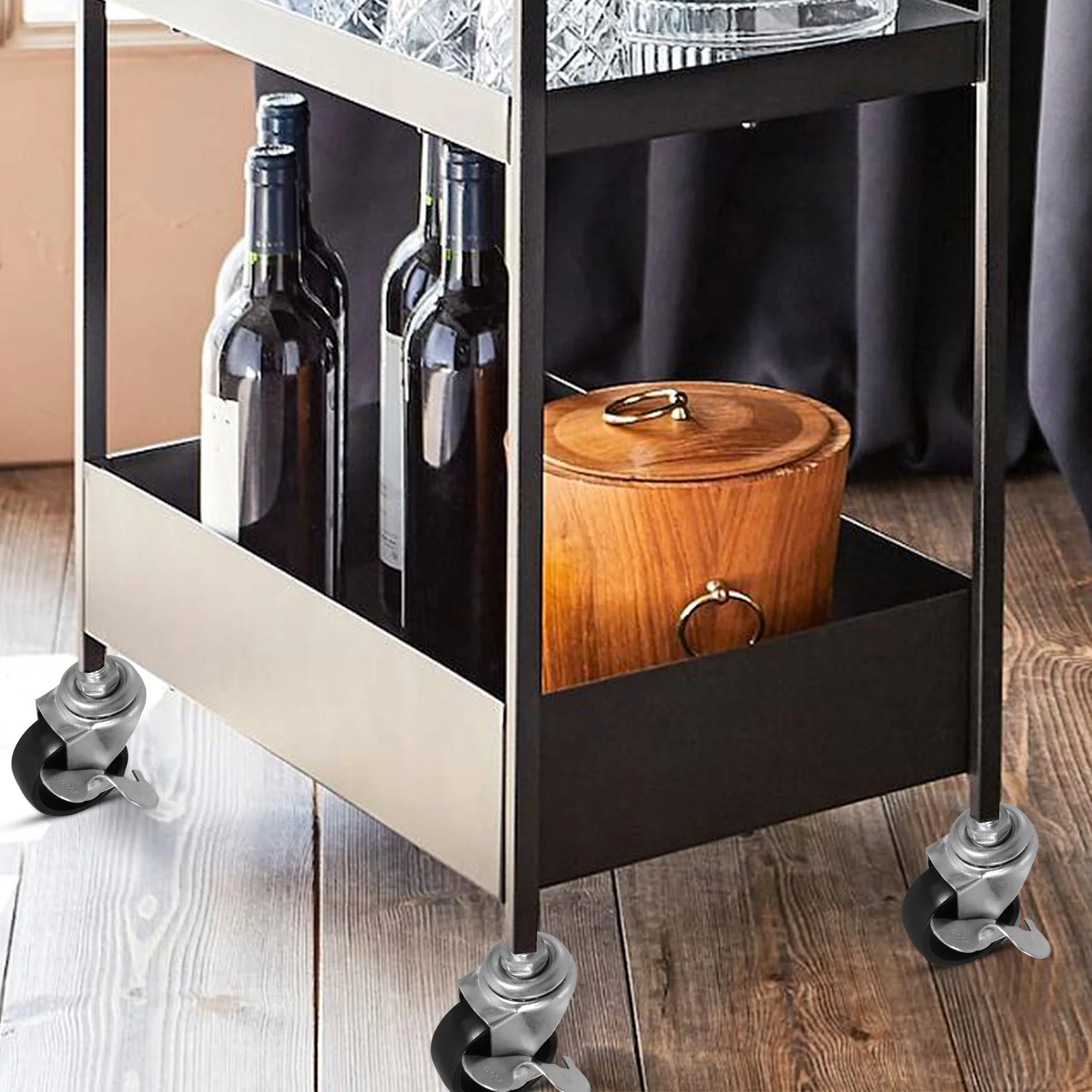 

4pcs Heavy Duty Caster Wheels With Side Brake Smooth Rolling Replacement For Furniture Cart Cabinet Laundry Rack Outdoor Indoor