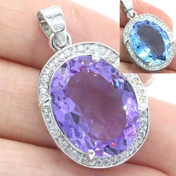 Buy 4 Get 1 Free 33x20mm Highly Recommend Oval Gemstone Pink Kunzite Changing Color Alexandrite Topaz CZ Silver Pendant