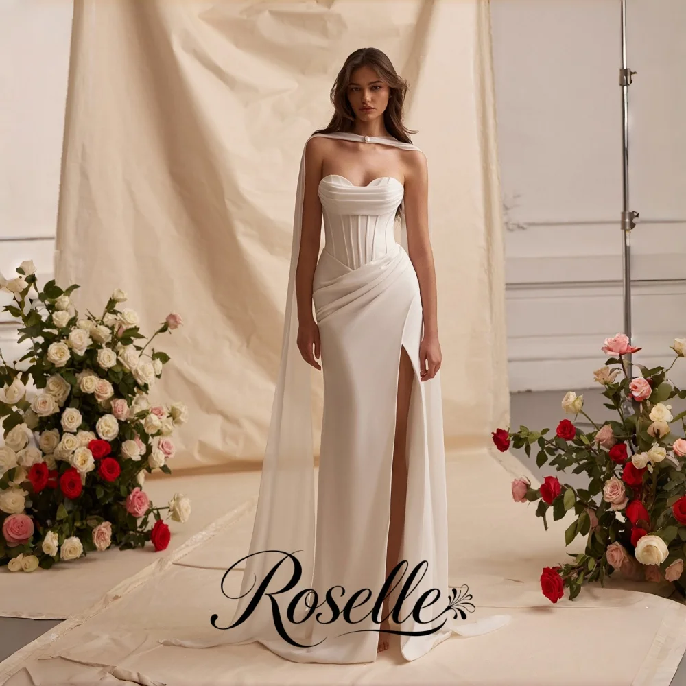 ROSELLE Elegant Sleeveless High Side Slit Wedding Dress Sweetheart Backless Sheath Pleat 2026 Bridal Customized свадебное платье