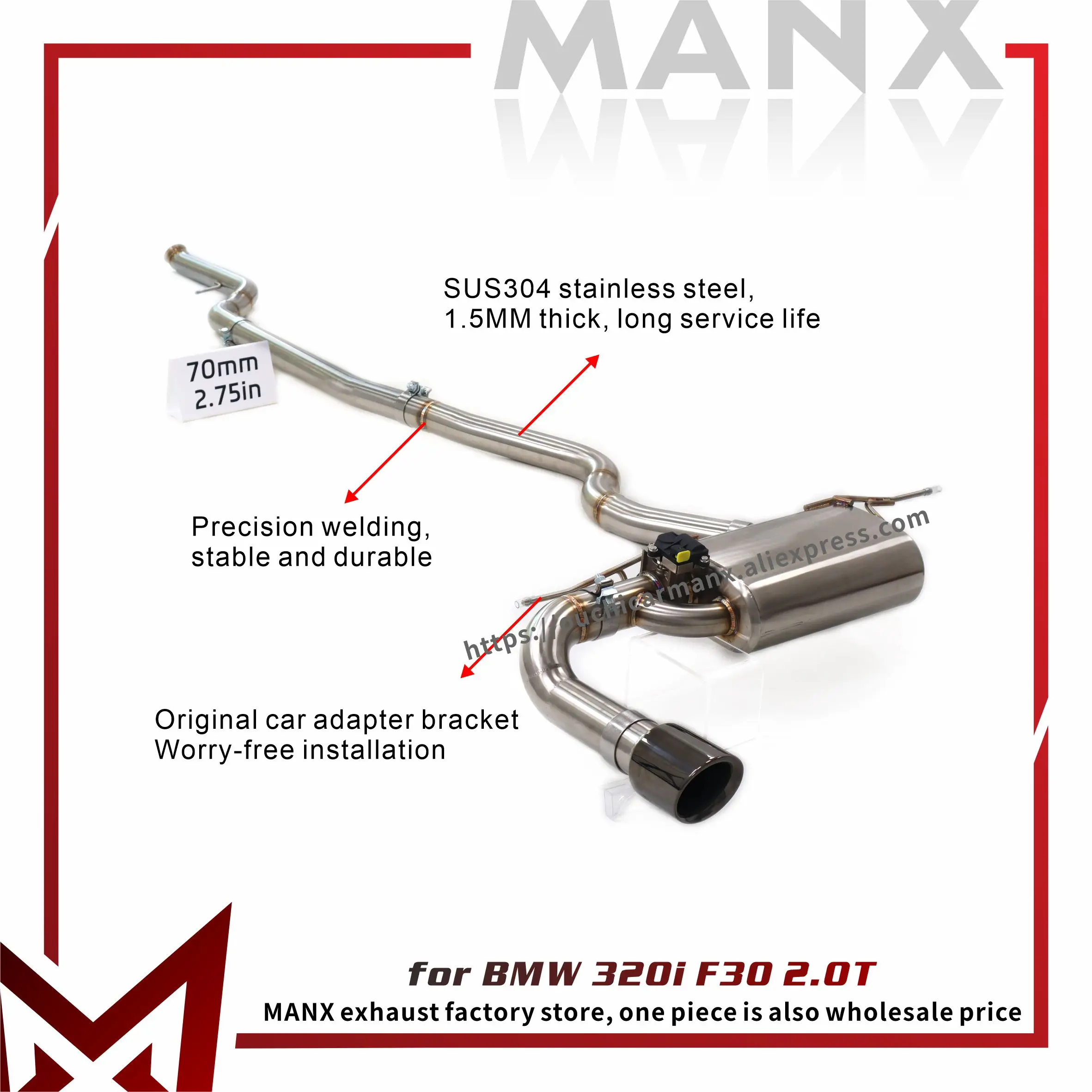 

MANX Stainless steel Exhaust Catback for BMW 320i F30 2.0T Long service life Increase pipe diameter Electronic valve