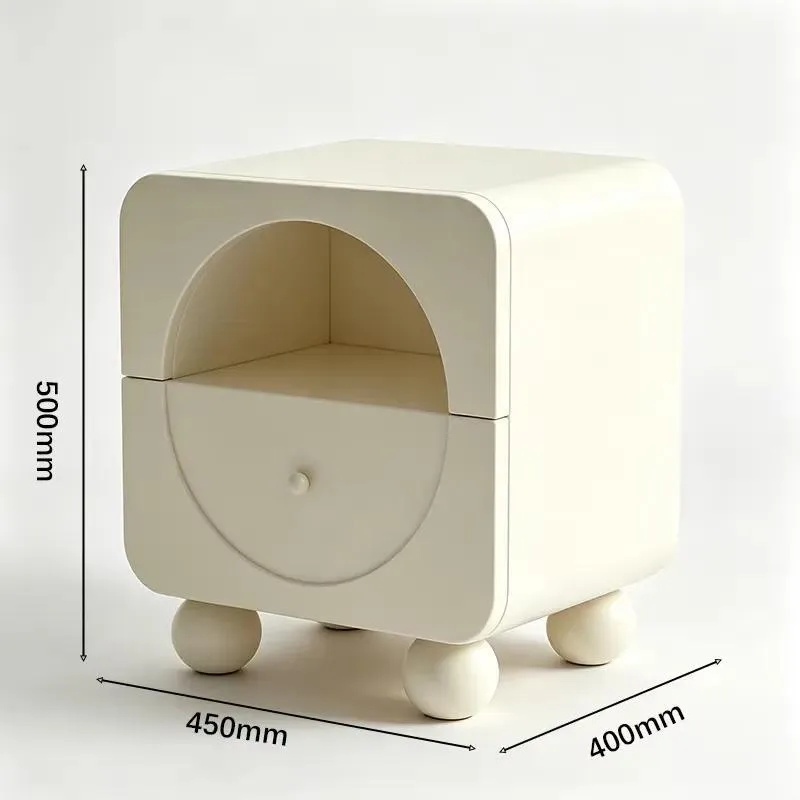 Modern Arched Cream Bedside Table Wooden Nightstand Bedroom Furniture Storage Cabinet
