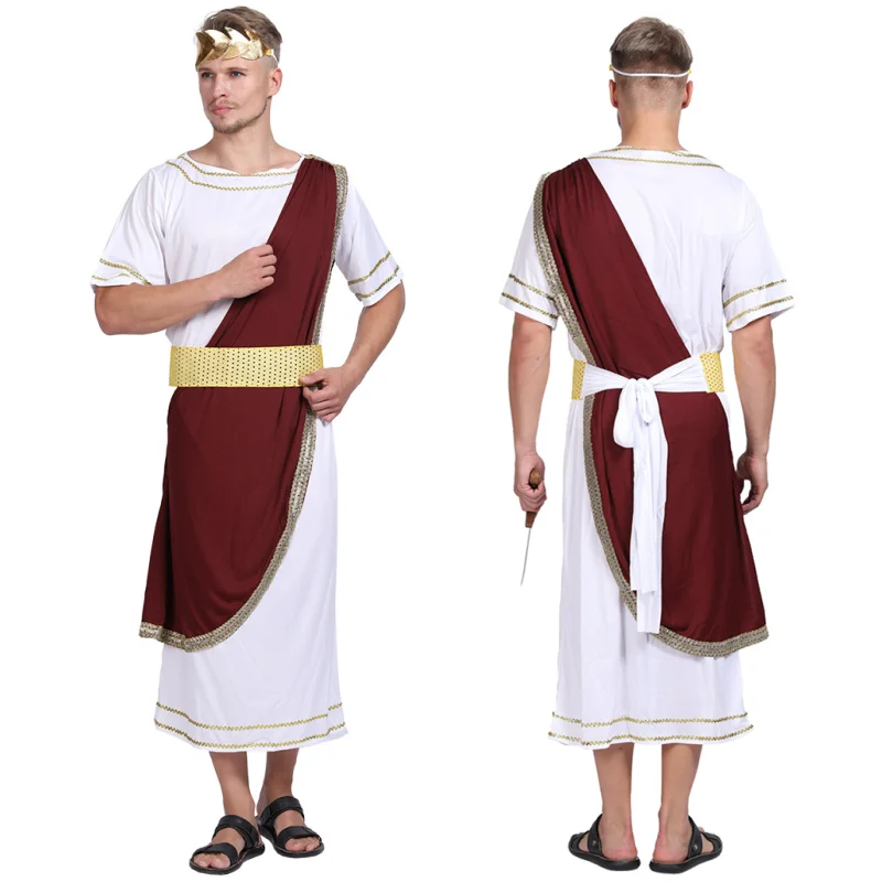 Ancient Greek Roman Toga Halloween Caesar Cosplay Costume Retro Robe Fancy Party Dress Up for Parade Carnival Easter Purim 2024