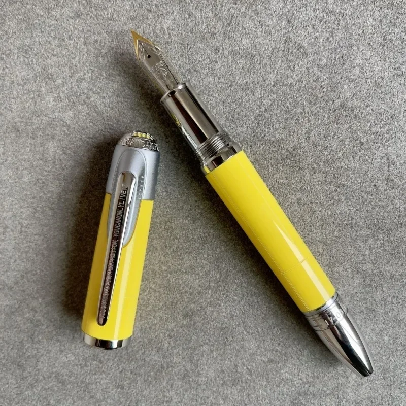 Wingsung Yellow Piston Fountain Pen Gold/Silver Blade Nib M 0.7mm Ink Pen Business Good Gas Tightness Smooth Writing Smooth Gift