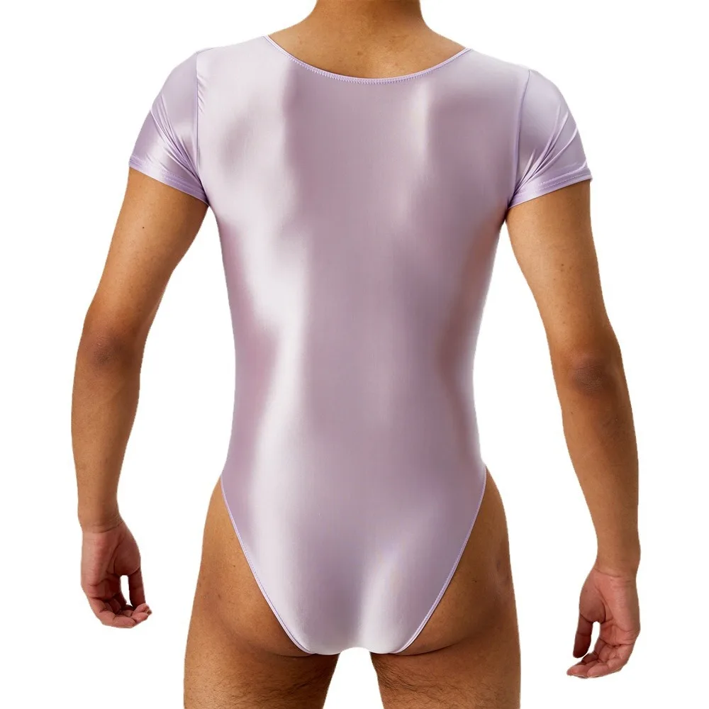 Sexy Oil Glossy Shiny High Cut Bodysuit Sheer See Through Elastic One Pieces Thong Sexy Tights Shapping Leotard Candy Color