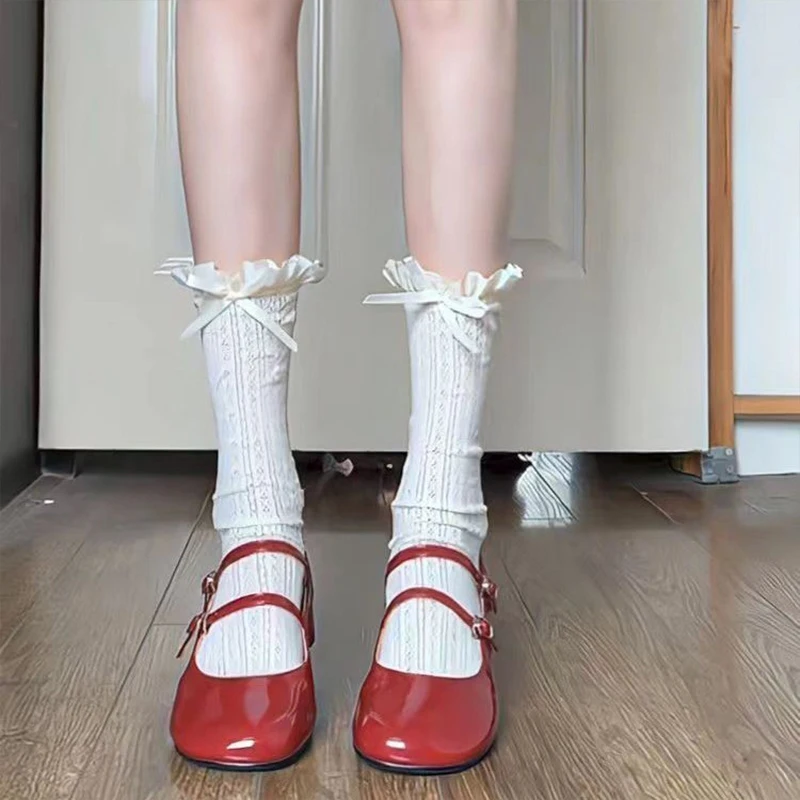 Fashion Japanese Jk Mary Jane Lace Hollow Lace Bowknot Pile Socks