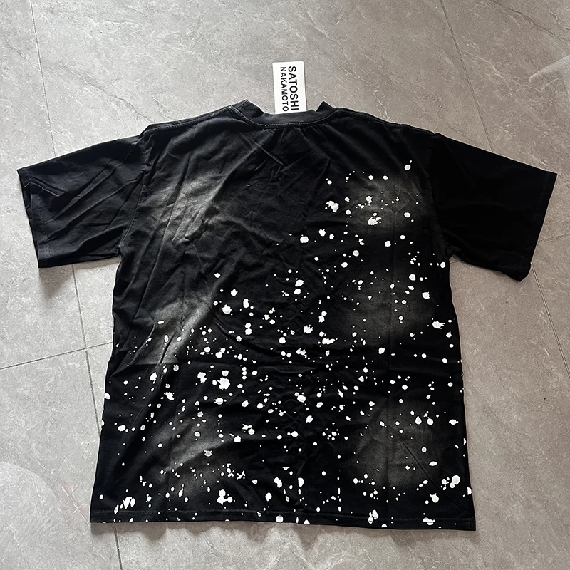 Satoshi Nakamoto T-shirt Splash-ink Letter Print Short-sleeved Vintage Oversized Men's T Shirt Shorts Summer Trend Clothing