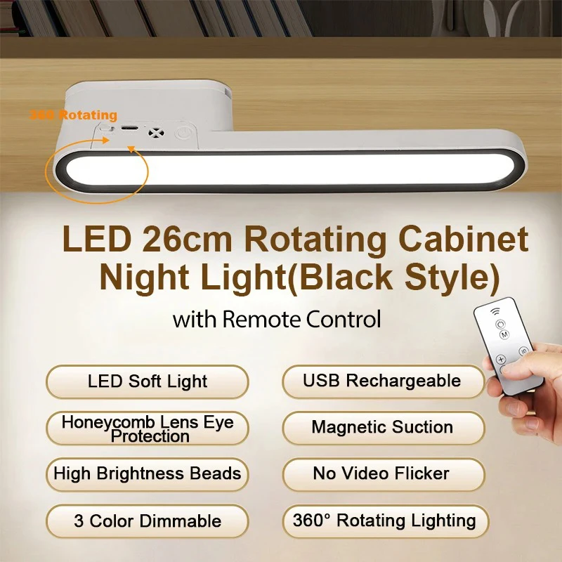 

Cabinet Light Remote Control LED Wireless USB Under Rotatable Night Light For Kitchen Cabinet Bedroom Wardrobe Indoor Lighting