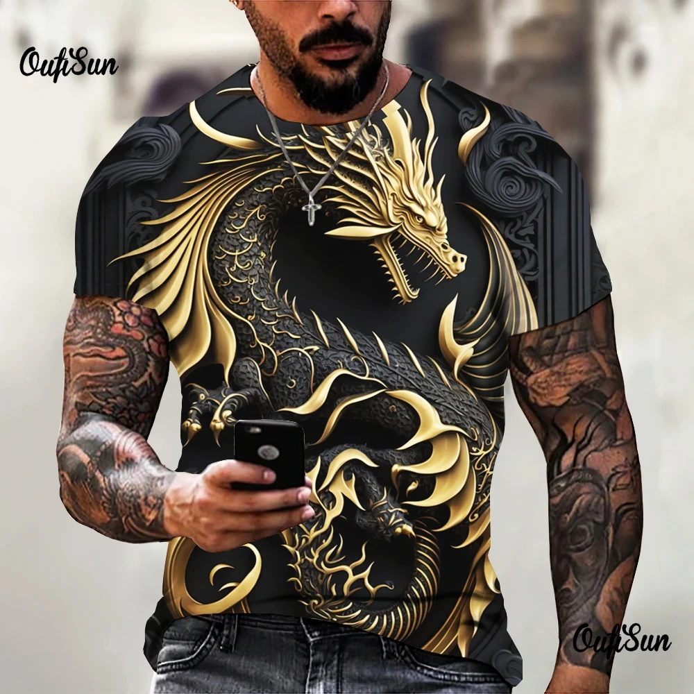 Men\'s Dragon T-shirt Fashion 3d Printed T Shirt Animal Pattern Short-sleeved Oversized Streetwear Tees Summer Casual Men\'s Tops