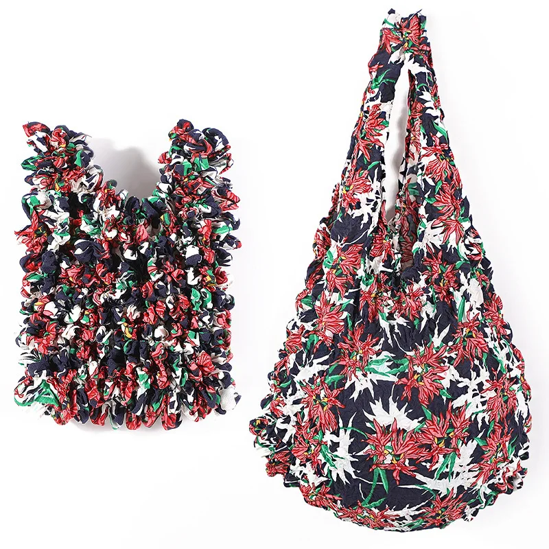 1PCS New Mini Reusable Elastic Shopping Tote Bag Large Capacity Portable Shoulder Handbag Storage Bag