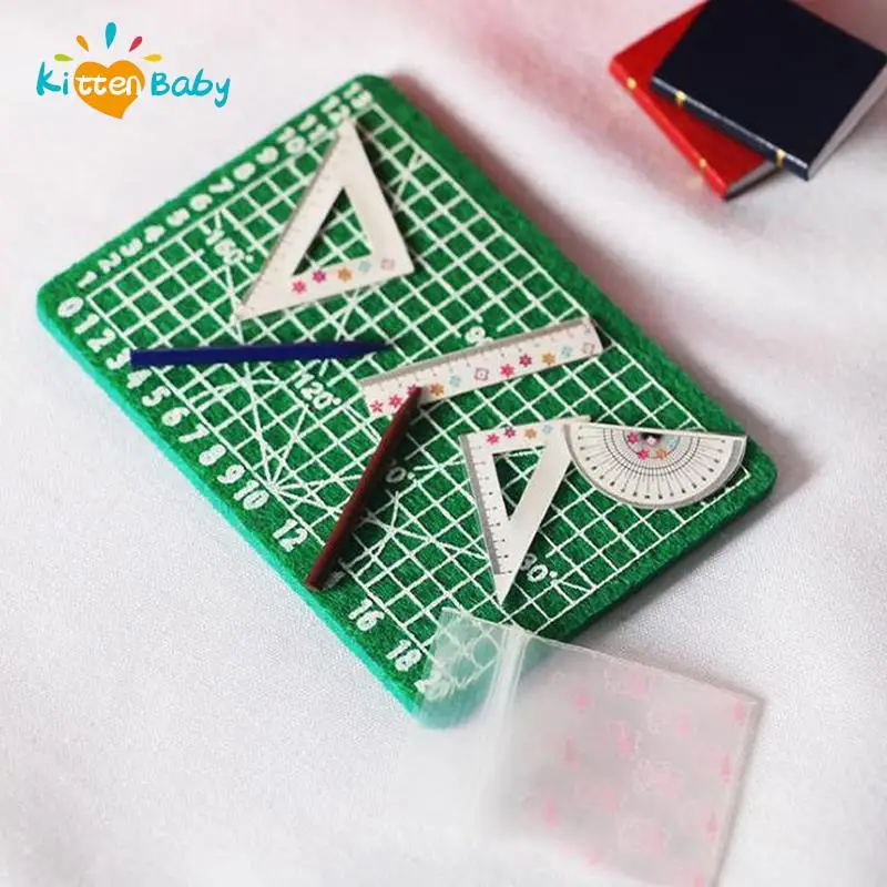 4pcs/set 1:12 Scale Dollhouse Miniature Cutting Mat Scissor Ruler Accessories Doll House Decor