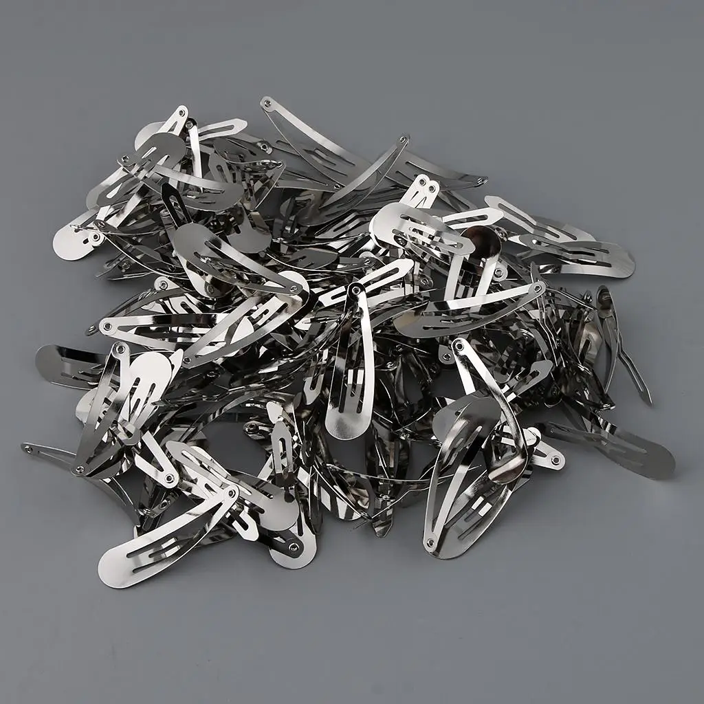100 Pieces Snap Hair Clips Metal Barrettes Slide for Baby Girls Women Accessories 50 mm