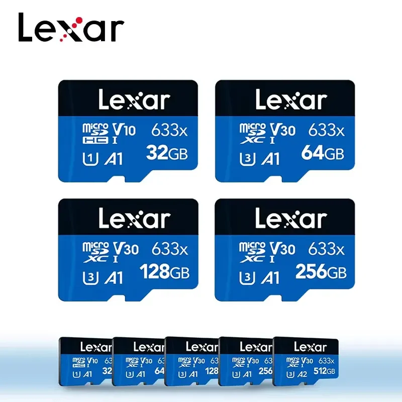 Tarjeta de Memoria Lexar Clase 10 A1 de 256 GB, 128 GB, 64 GB SDXC V30 U3, 32 GB SDHC V10 U1, Tarjeta Micro SD Lexar 633x Flash Microsd