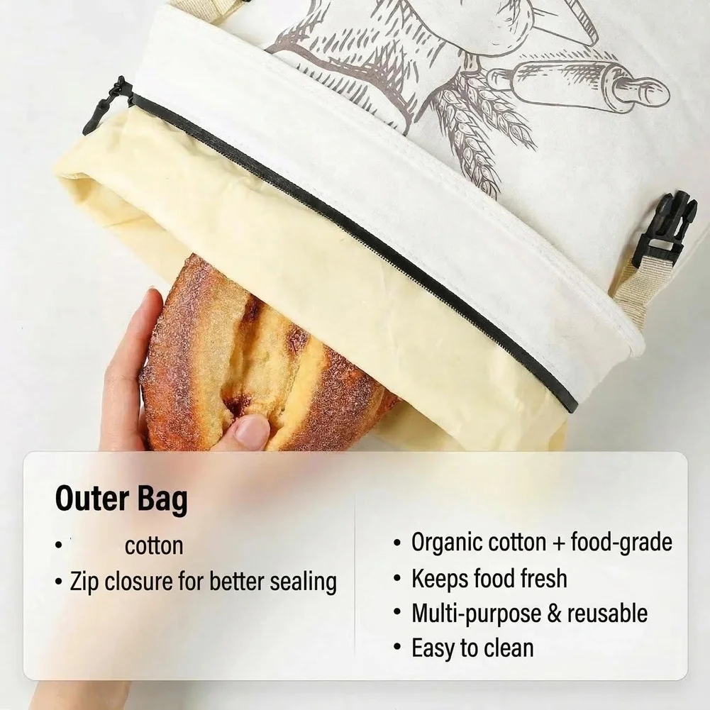 1-Pack Extra Large Beeswax Bread Bags with Zipper Seal - Reusable Bread Storage Bags for Sourdough & Artisan Loaves