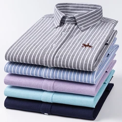 Camisa de manga larga de algodón Oxford para hombre, ropa de trabajo a rayas a cuadros, informal, clásica, transpirable, con botón de bolsillo