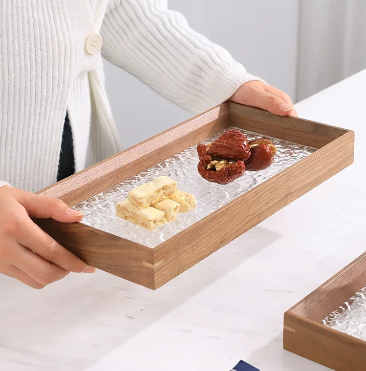 

walnut solid wood tray, tea tray, rectangular household tea table, wooden fruit cake tray, candy and meal tray storage