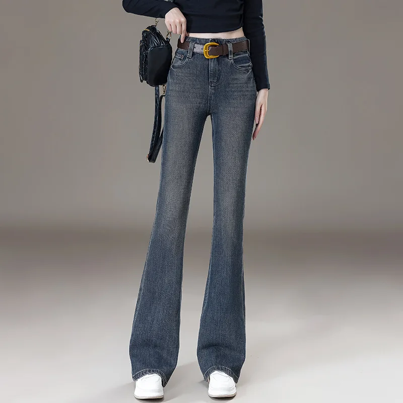 

Джинсовые синие расклешенные джинсы для женщин, облегающие универсальные повседневные брюки-клеш с высокой талией на весну и осень