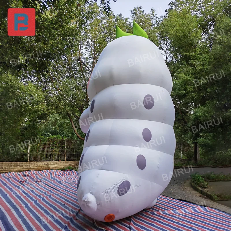 Huge white infltable silkworm baby leave caterpillar cartoon climb animal cute insect for farm plant park decoration