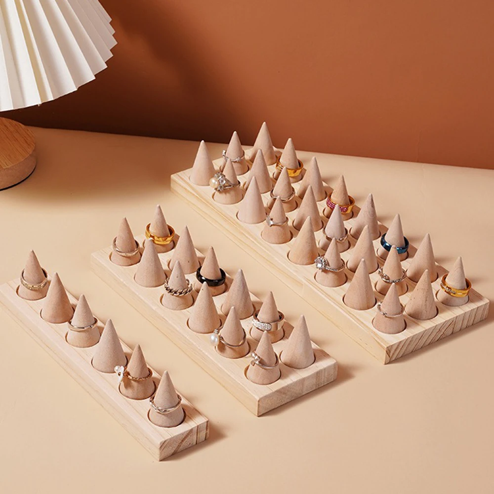 

Wooden Ring Display Storage Stand Jewelry Organizer Cone Jewelry Ring Display Holder Storage Tray Jewelry Showcase Props