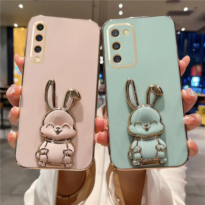 

A 50 70 Luxury Plating Rabbit Holder Case For Samsung Galaxy A50 A70 A30 A20 A10 A7 2018 Silicone Stand Cover A03 A03S A04 A04E