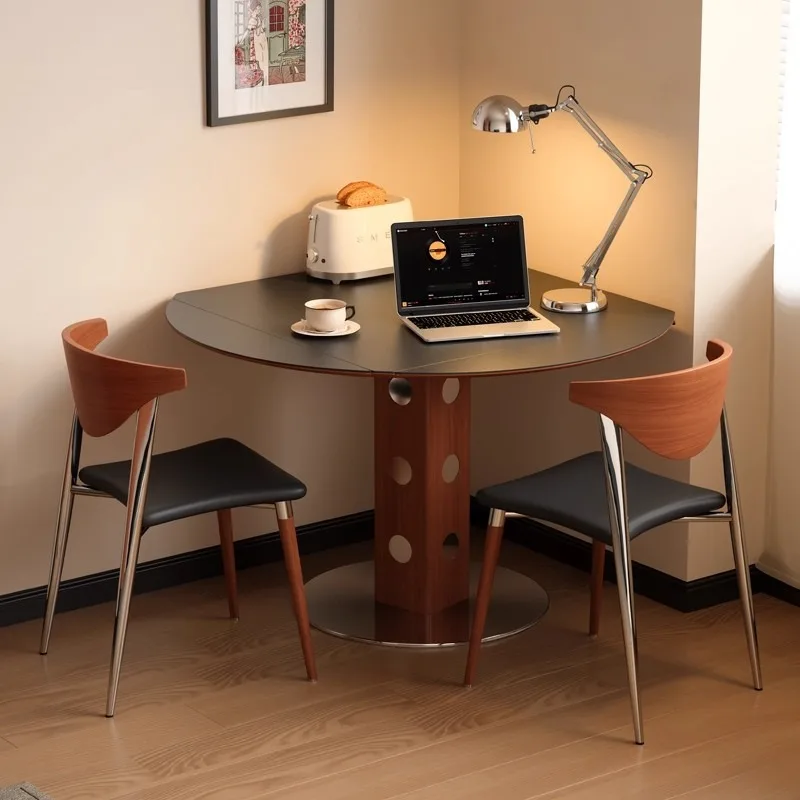 

Square retractable folding round table medium antique solid wood function dining table household small apartment light luxury