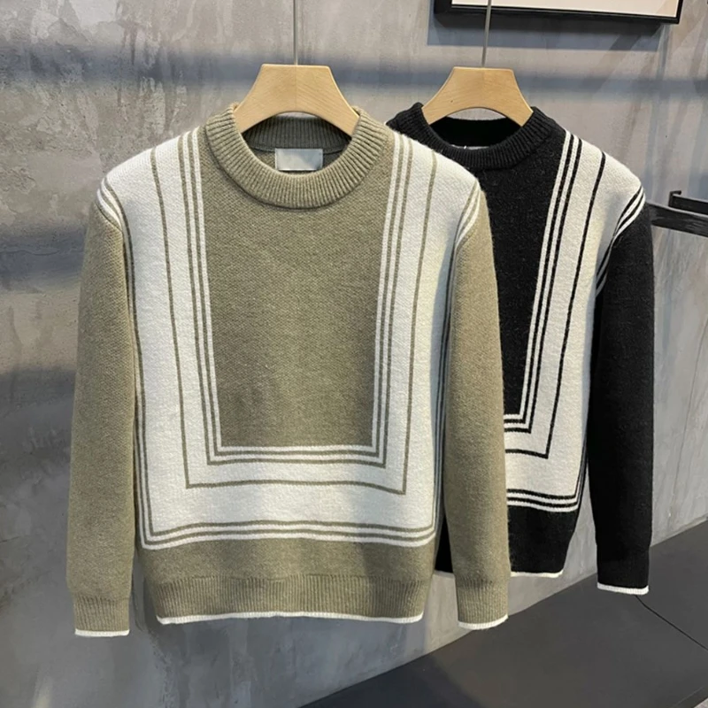 

Пуловеры без капюшона, мужские дешевые корейские отзывы, модная свободная трикотажная одежда, подходит для Harajuku Y2k, мужской вязаный свитер с круглым воротником