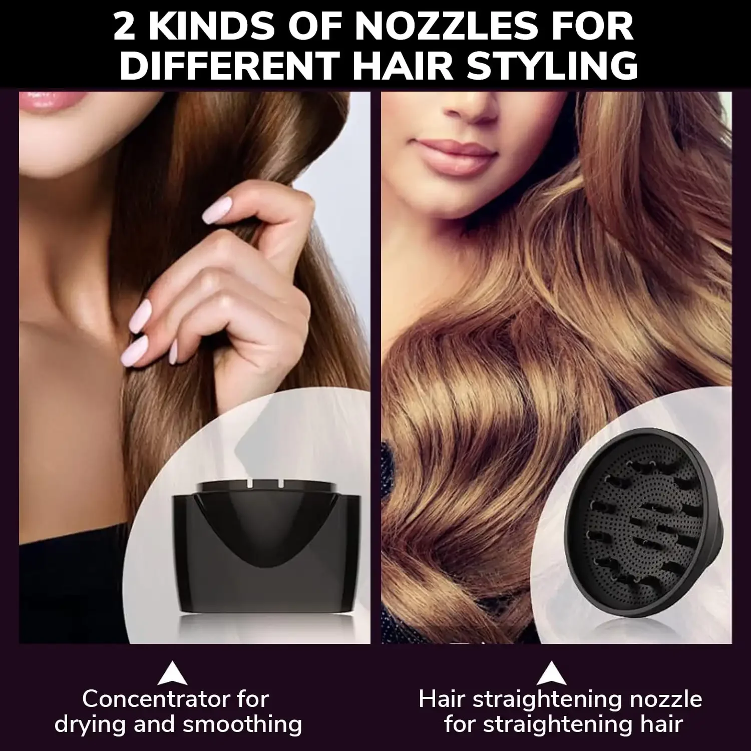 Pengering Rambut, SZRSTH 1800W Pengering Rambut Ionik Profesional untuk Perawatan Rambut, 2 Nozel Udara Terkonsentrasi 1 Diffuser, Perjalanan Salon Rumah