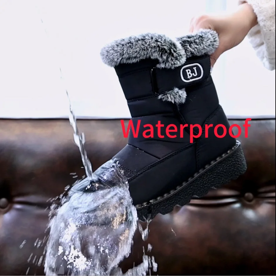 Damen-Winterstiefel bis zur Wadenmitte, wasserdicht, mit Kunstfell gefüttert, mit Klettverschluss, rutschfest, dicke Sohle, warme Outdoor-Stiefel für kaltes Wetter. – Detail 7