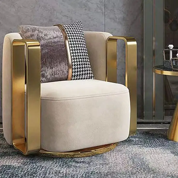 Luxury Relax Leather Leisure Accent Chair Living Room Furniture Metal Swivel Leisure Modern Fabric Armchair Living Room Chair
