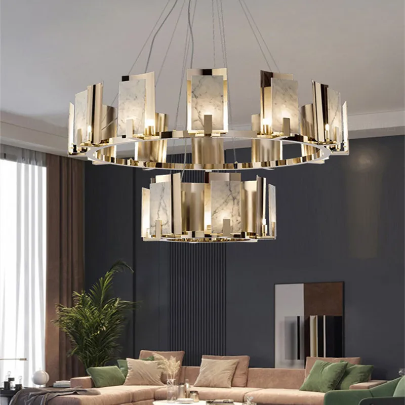 

Marble LED Living Room Chandelier Spain Dining Room Bedroom Villa Creative Lamp Simple Study Apartment Hanging Lighting Fixtures