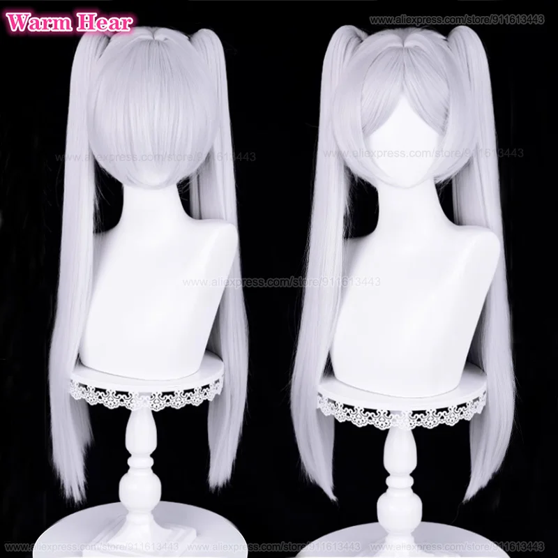 2024 Frieren Synthetic Wig Anime 68cm Long Silver White Double Ponytail Cosplay Wig Heat Resistant Hair Halloween Party New Wigs
