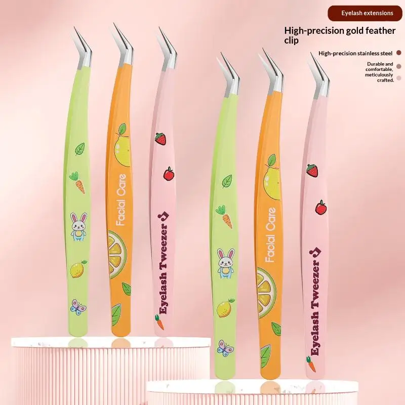 Colorful Stainless Steel False Eyelash Tweezers Anti-static Professional High Precision Lashes Extension Tweezer Makeup Tool
