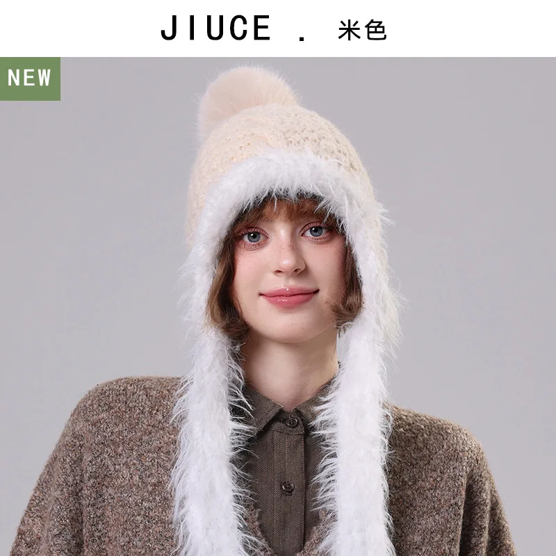 قبعة شتوية محبوكة أنيقة ودافئة مع بطانة من الصوف ولوحات للأذن، قبعة صوف عصرية فريدة من نوعها للطقس البارد #6