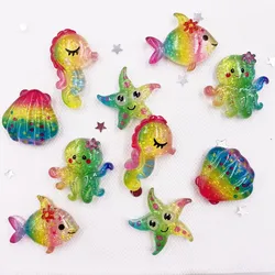 Glitter Colorful Resin Shell Starfish Fish Seahorse Squid Ocean Animal Flatback Cabochon Scrapbook DIY Accessory Decor Figurine