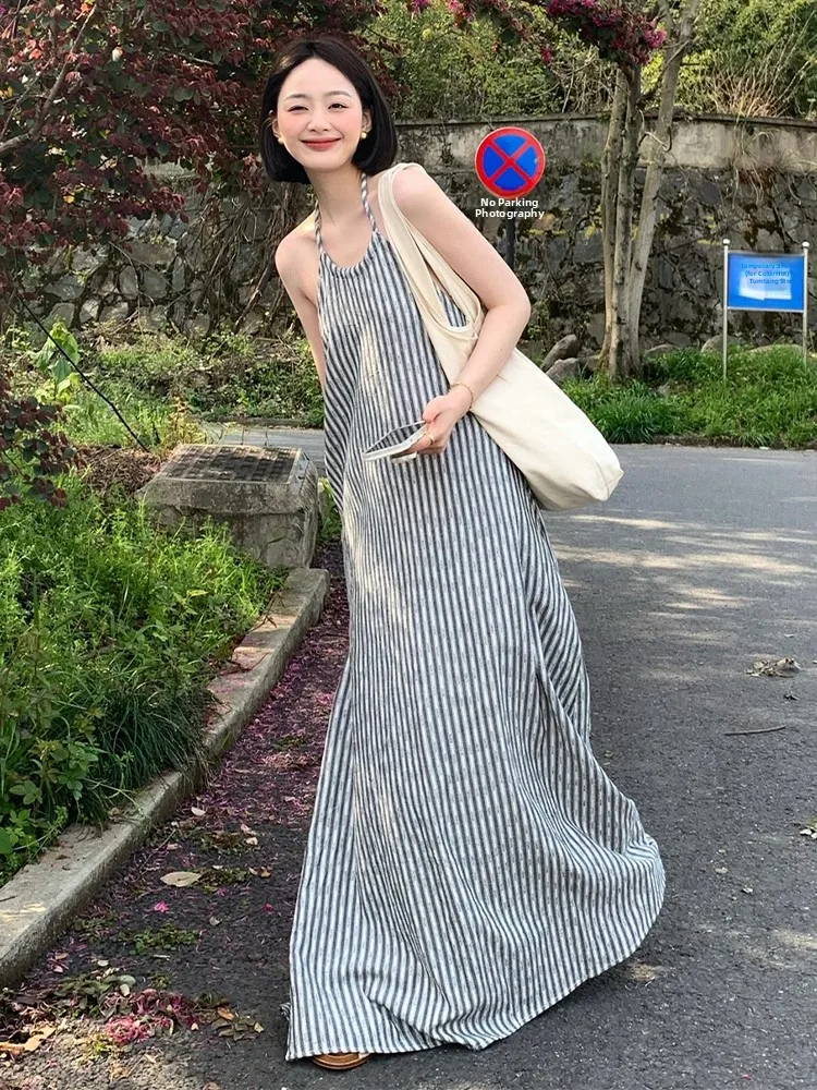 Verão novo feminino ne pendurado dr praia férias solto magro ba exposição longo turista dr redondo ne svel vestido