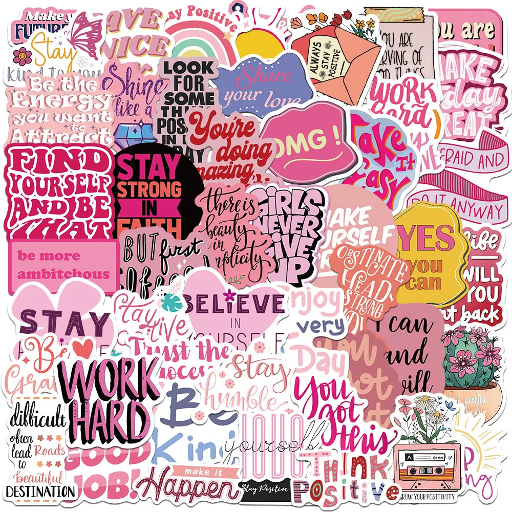 10/30/50Pcs Fashion Pink Letter DIY Laptop Stickers Aesthetic Skateboard Guitar Scrapbook Book Diary Sticker Decals For Kids