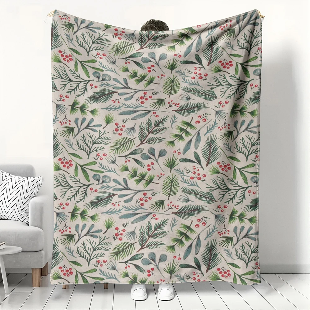 

Winter Holly & Pine Fleece Blanket Watercolor Evergreen Throw Blanket Cozy for Winter Home Decor Festive Nature Enthusiast Gift