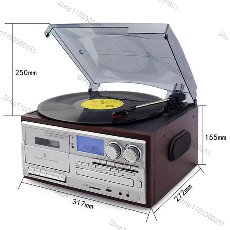 Retro Vinyl Record Player Multi-functional CD Player with Bluetooth Speaker Cassette USB Flash Drive Radio -Vintage Music Player