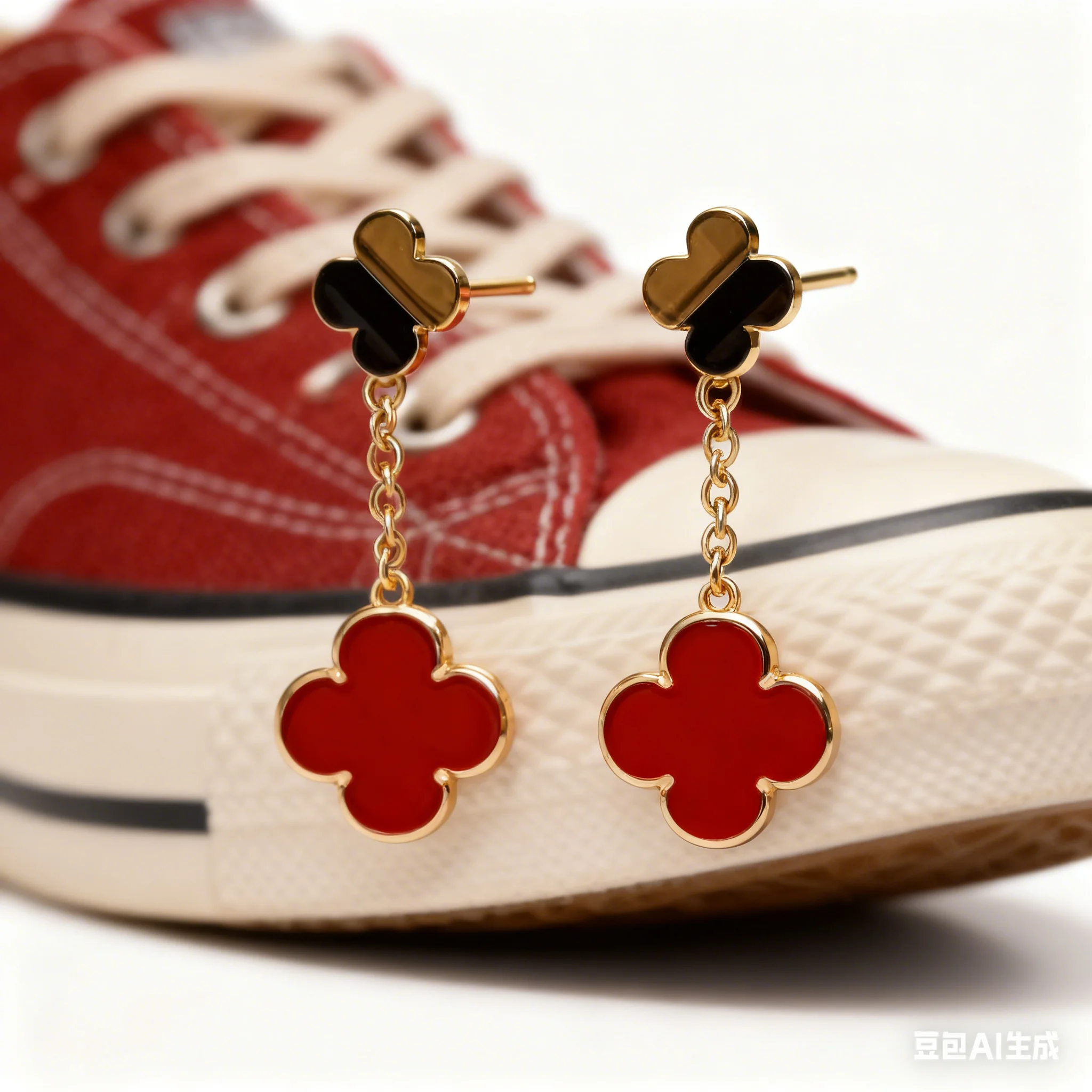 Pendientes colgantes de trébol de lujo: exquisita ágata roja y oro, elegancia atemporal para un estilo elegante