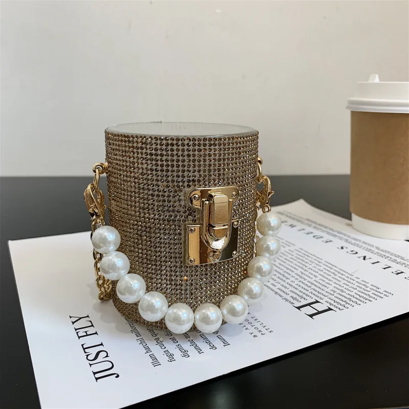 Acrylic Diamond Mouth Red Women\'s 2024 New Pearl Handbag for women Chain Strap Bag