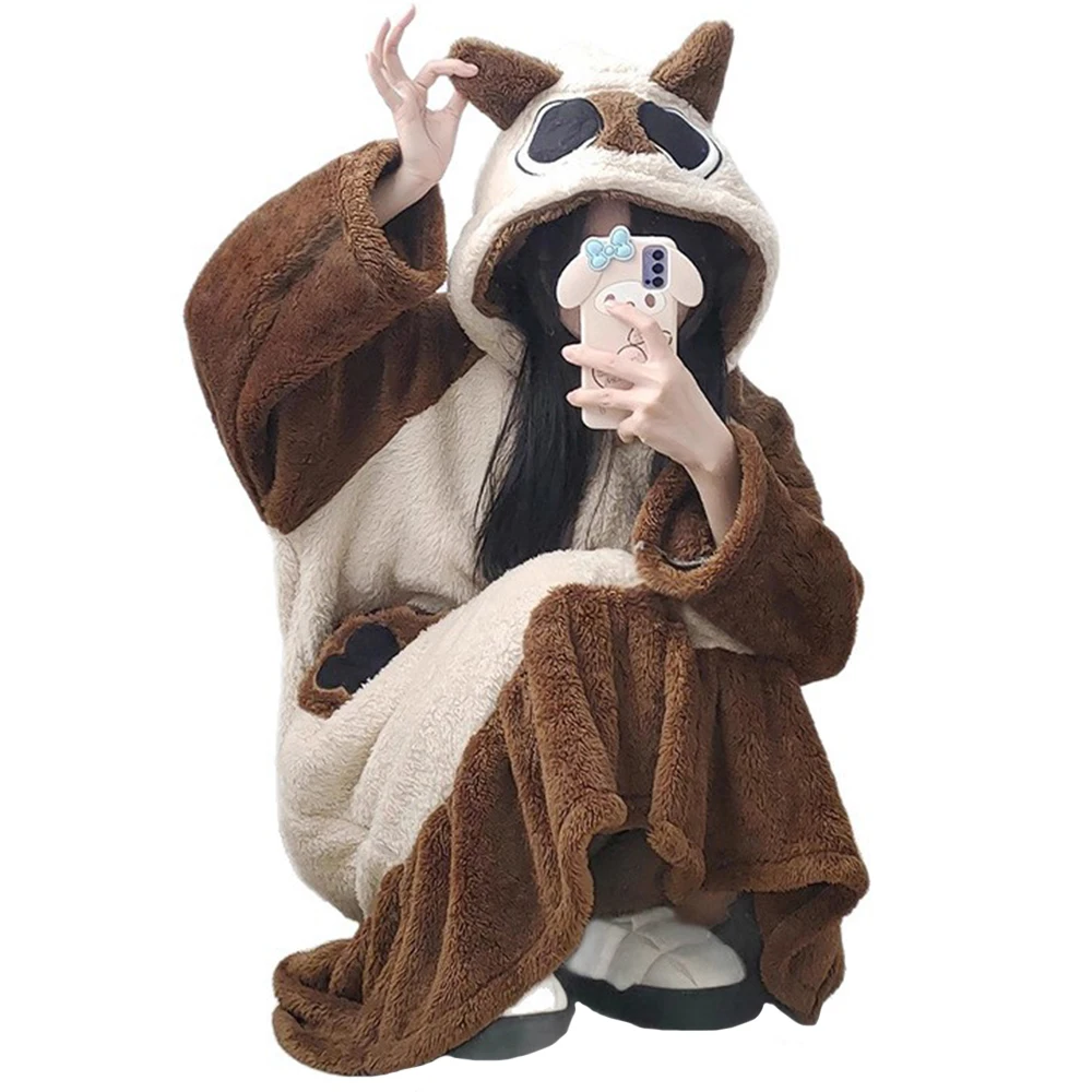 

Women's Cartoon Pyjamas Set Nightdress Winter Cute Coral Fleece Sleeping Robe Thicken Warm Nightgown Homewear Set Sleepshirt