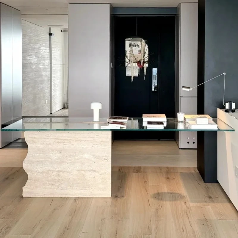 

Современный простой травертиновый стол, письменный стол из итальянского натурального мрамора, обеденный стол, каменный обеденный стол, настройка