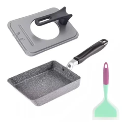 Japanese Omelette Pan / Tamagoyaki Pan, Non-stick Rectangle Egg Frying Pan with Lid & Spatula - Aluminum Alloy