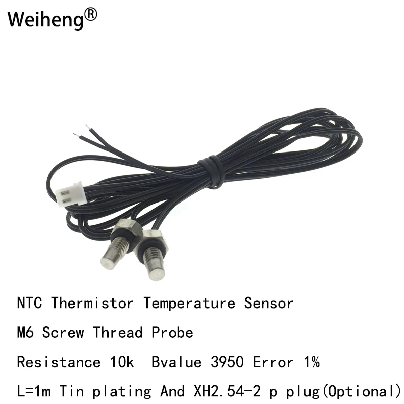 1PCS M6 Screw Thread Probe NTC Thermistor Temperature Sensor Resistance 10k B Value 3950 Long 1M Tin Plating And XH2.54-2P Plug